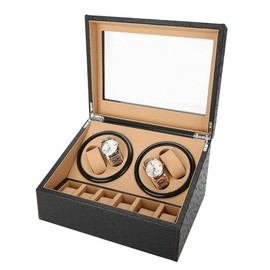 YIYIBYUS AC 100-240V Watch Storage Display Box,4+6 Automatic Watch Winder Rotation PU Leather Watch Storage Display Case,Clockwise Rotation,Counter-Clockwise Rotation(Black)