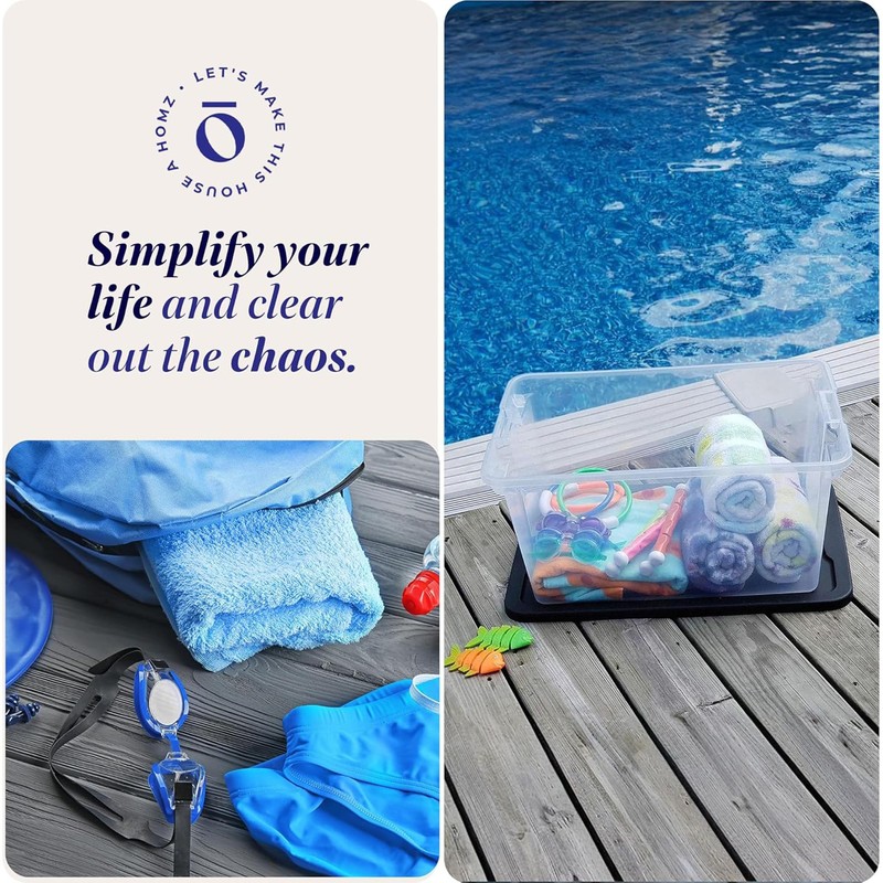 HOMZ 56-Quart Clear Plastic Storage Containers with Lids, Stacklable Storage