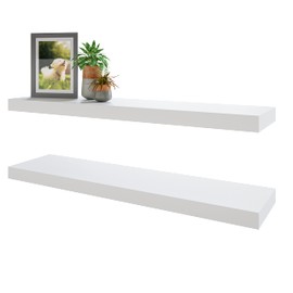 BAMEOS Floating Shelves, 31x7 White Wall Mounted Wooden Shelves with Invisible Brackets Set of 2, Hanging Wall Shelves Decoration for Bedroom, Bathroom, Living Room and Kitchen