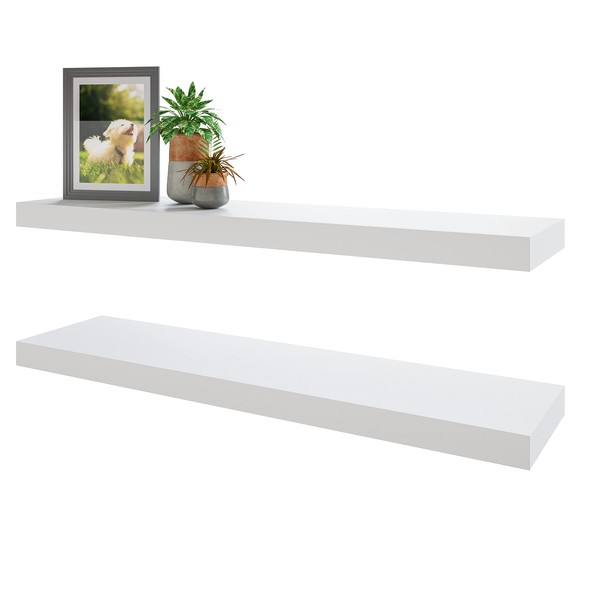 BAMEOS Floating Shelves, 31x7 White Wall Mounted Wooden Shelves with