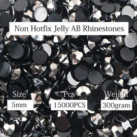 Big Pack 5mm 15000PCS Resin Rhinestone Flatback Round AB Jelly Color Rhinestones for Nail Art, Bottles, Makeup Clothes Shoes Cup DIY Crafts Supplies