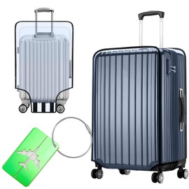 Jeinbuil Suitcase Protective Cover Travel Suitcase Protective Cover Blue Transparent Suitcase Cover Luggage Cover with 1 Luggage Tag Reusable, blue, transparent, Blue Transparent
