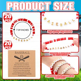 Lunmon 20 Sets Baseball Bracelets Sports Gifts Baseball Clay Beaded Bracelet with Inspirational Cards Sports Party Favors Gifts for Lovers Team Players