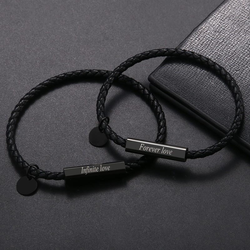 OIDEA Bracelet Black Magnetic Genuine Leather Bangle Gifts for Men