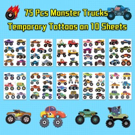 Ozepao Monster Trucks Temporary Tattoo for Kids, 10 Sheets Monster Truck Fake Tattoos for Boys Party Favors, Goodie Bags Stuffers, Brithday Supplies Decorations
