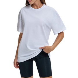 TUTQI Women Oversized T Shirts Summer Casual Crewneck Short Sleeve Basic Tops Cotton Loose Fit Clothes(White,XS)