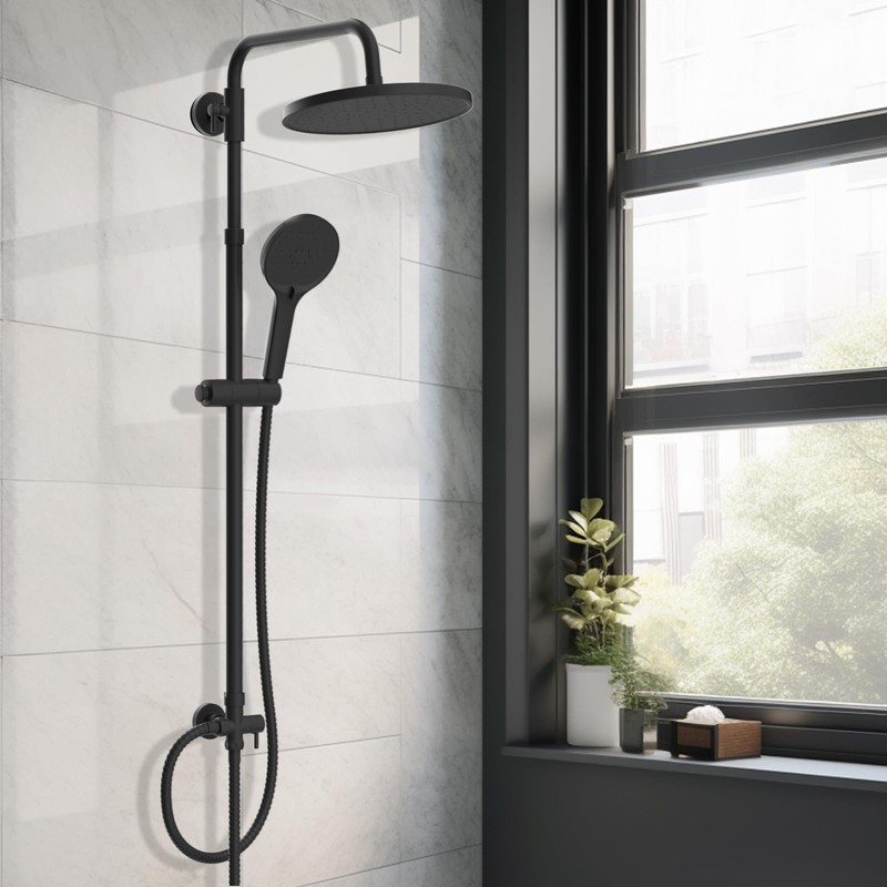 Hibbent Universal Adjustable Shower Holder with Hooks - Suitable for