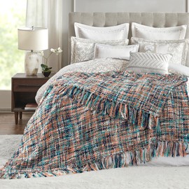 Multi-Color Pink Cable Knitted Throw Blanket for Couch,60"X80" Boho Style Textured Blankets for Home Decor,Super Soft Warm Cozy Chunky Knit Blanket with Decorative Tassels for Bed and Sofa