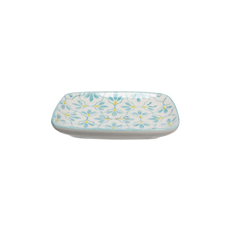 Large Rectangular Soap Dish Tray Floral/Blue Ceramic with Holes for