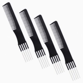 Hair Comb for Women & Men - ShiningUU 4 Pack Black Carbon Lift Teasing Combs with Metal Prong | Anti-Static Styling Comb | Professional Lift Teasing Combs for Voluminous Backcombing (Black)​