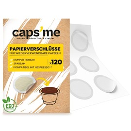 Caps Me - Made in France - 120 compostable paper caps for reusable Nespresso capsules, compatible with all reusable Nespresso pads