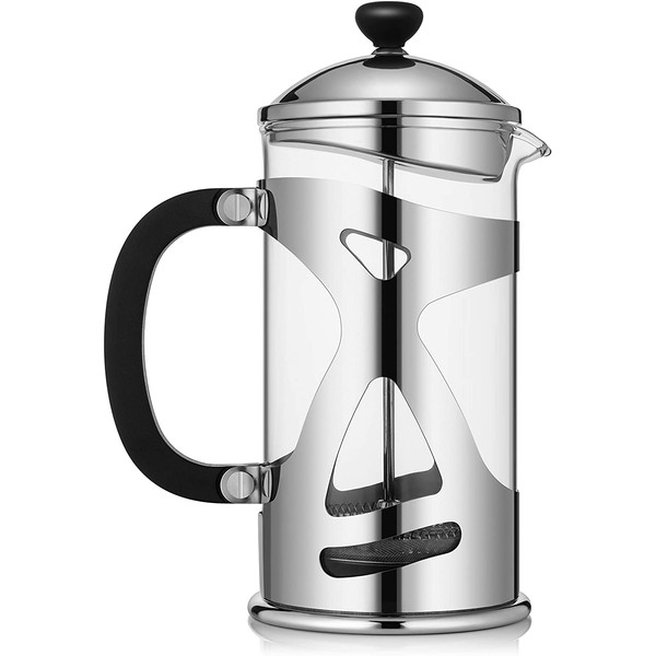 KONA French Press Coffee Maker Large Comfortable Handle & Glass Protecting Stylish Stainless Steel Frame 34 oz