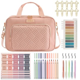 Bible Cover for Women Bible Case, Large Bible Bag, Bible Study Supplies Bible Journaling Kit Book Carrying Case with Bible Highlighters Tabs, Valentines Day Christian Gifts for Women (Pink)