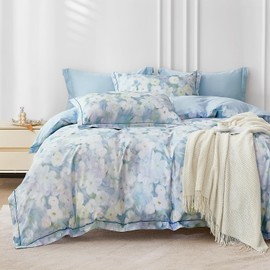 OAITE Duvet Cover Set King Size Floral Pattern 500 Thread Count Ultra Soft 100% Cotton Duvet Cover Sets 3-PC, Breathable Duvet Cover with Zipper Closure & Corner Ties
