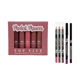 Set de Labiales Mate Mousse Italia Deluxe + 5 Delineadores de labios IVY |Disponible en Modest Mauves, Chola Marrones, Send Nudes y Caliente Reds (Mod