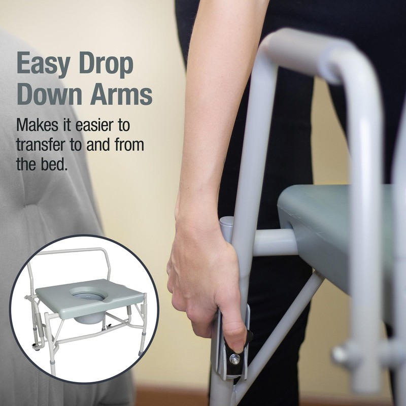 DMI Drop Arm Portable Toilet Commode, Extra-Wide Seat, 500 Pound