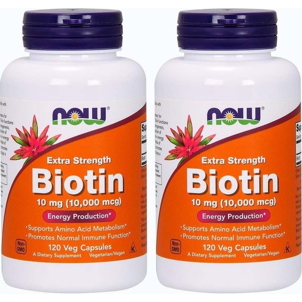 Now Foods Biotin 10 mg Extra Strength 120 Vcaps, Pack of 2