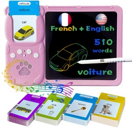 KILOGOGRAPH 8" LCD Writing Tablet for Kids 3 4 5 6 7 8 9 - Talking English & French Flash Cards, Bilingual 510 Sight Words, Toddler Pocket Speech, Drawing Sketch Pad, Autism Toys for Girls (Pink)