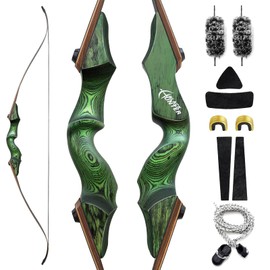 60 Inch Black Hunter Recurve Bow 20-60lbs Right Hand Archery Bow Wooden Riser Practice Bow with Bow Stringer for Adults Beginner Hunting Shooting (50LBS)