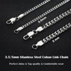 OLARCU 5mm Mens Silver Stainless Steel Cuban Link Chain Necklace