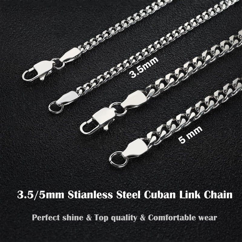 OLARCU 5mm Mens Silver Stainless Steel Cuban Link Chain Necklace