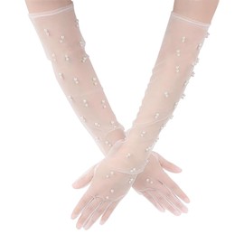 Pearl Wedding Gloves Long Mesh Tulle Gloves Elbow Length Sheer Gloves Prom Arm Gloves Elegant Bridal Gloves Finger Mesh Gloves 20s Dance Gloves