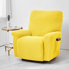 CONRUSER Stretch Recliner Chair Covers, 4-Piece Soft Sofa Cover Thick Single Seat Couch Cover Jacquard Recliner Slipcover with Pocket (Yellow)