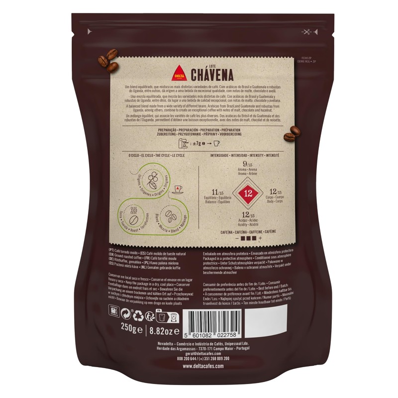 Delta Cafés Lote Chávena Ground Coffee, Smooth and Delicious Medium