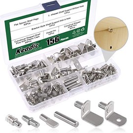 Keadic 156Pcs 5mm Shelf Pegs Kit, 5 Styles Nickel Plated Shelf Support Pins with Plastic Caps for Kitchen Cabinet Bookcase Furniture and More