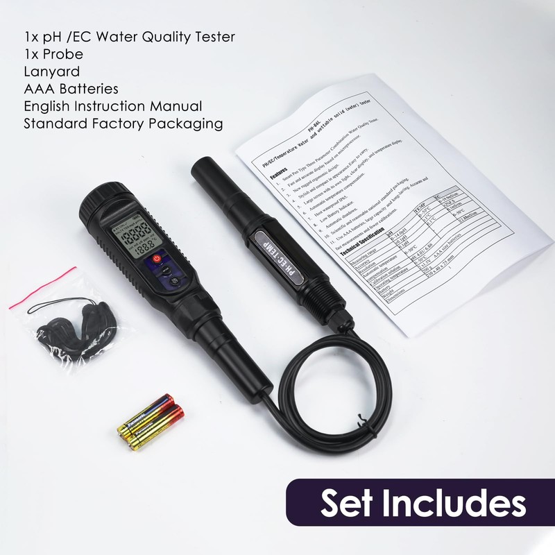 pH Meter for Food 3-in-1 Digital pH EC Temperature Meter