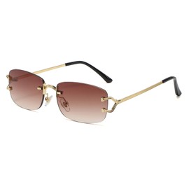 LumiSyne Women's Rectangular Rimless Sunglasses, Vintage Small Square Frame, Clear, Gradient Lens, UV400 Protection, Anti-Glare, Fashion, Date Glasses, For Travel, Driving, Vacations, gradient brown