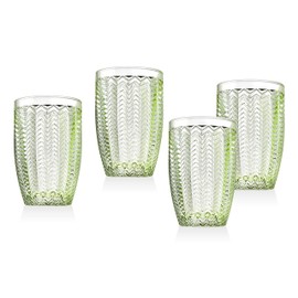 Twill Highball Glasses Beverage Glass Cup by Godinger – Emerald Green – Set of 4