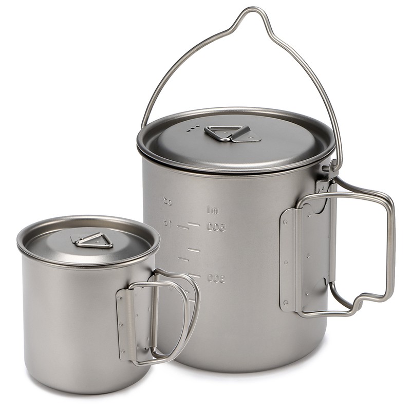 400ml 750ml Cup Set Ultralight Titanium Cup Hanging Pot Set
