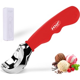 KXF Stainless Steel Ice Cream Scoop with Non-Slip Rubber Grip Heavy Duty Ice Cream Spoon Sturdy Icecream Scooper Cookie Fruit Scoop for Cookie Dough, Mash Potatoes, Melon Balls, Dishwasher Safe(Red)