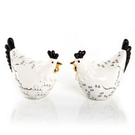 Logbuch-Verlag 2 Chickens Easter Figures Ceramic Chicken Black White Gold 9 x 8 cm Decorative Kitchen Couple Love Easter Decoration