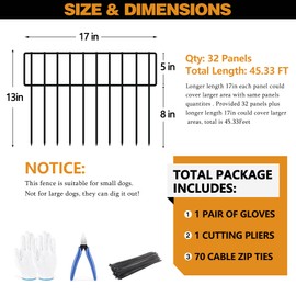 45.33ft(L) X 13inch(H) Animal Barrier Fence, 32 Panels No Dig Fences for Rabbit, Dog Digging Defense Ground Bottom Blockers, Rustproof Metal Border for Garden Outdoor Patio Landscaping