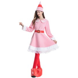 Wabolay Elf Costume for Women Jovie Dress 5pcs Adult Christmas Outfit Girls Cute Pink Santa Couple Suit Holiday Xmas Party Set 3XL