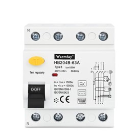 Warmfay FI Residual Current Circuit Breaker RCD Type B 63A 30mA Allcurrent Sensitive 4-Pin
