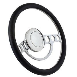 ForeverSharp 14 Inch Polished (9 Hole) Classic Steering Wheel Black Half Wrap