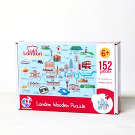 Terra Puzzles London Illustrated Map Wooden Jigsaw Puzzle - 152 Pieces | Educational Fun for Children & Adults Featuring Famous Landmarks Wood Puzzle