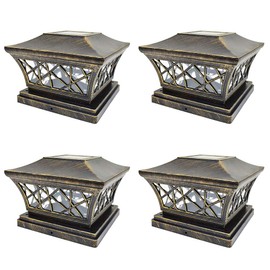 iGlow 4 Pack Vintage Bronze 6 x 6 Solar Post Light SMD LED Deck Cap Square Fence Outdoor Garden Landscape PVC Vinyl Wood
