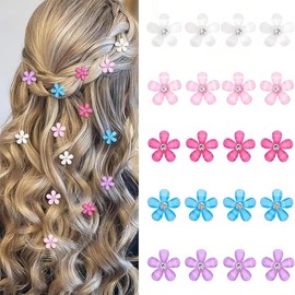 ZEPIQOR Pack of 20 Mini Flower Hair Clips with Rhinestones, 5 Colour Cute Hair Clips, Flower Hair Pins, Decorative Hair Clips, Flower Hair Accessories