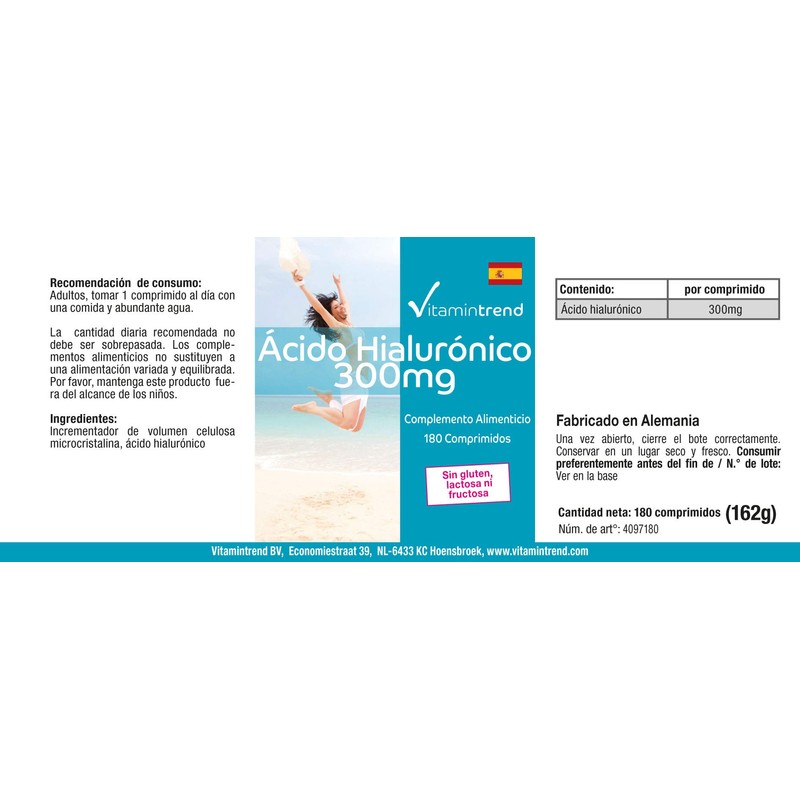 Hyaluronic Acid 300 mg – 180 Tablets – Vegan –