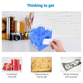 Puzzle Maze Money Holder Box Brain Teasers Toy Gifts for Adults and Teens Blue