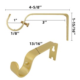 Kowibcl Curtain Rod Bracket, 6 Pcs Curtain Rod Holders For 1 Inch Rod, Curtain Rod Hooks For Wall, Curtain Rod Brackets For Living Room Bed Room Curtain Rods, Gold