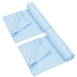 Peryiter 2pack 72 x 24'' Hot Yoga Towel Pack with Grip Dot, Sticky Fiber Mat Towels Non Slip for Hot Yoga, Absorbent Microfiber Sweat Anti-Slip Cover for Pilates Exercise Fitness Workout(Light Blue)