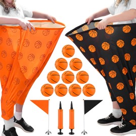 Hollowfly Granny Pants Yard Game Set 31.5 in x 24 in, 2pcs Basketball Granny Pants Outdoor Games with 10 Basketball Bouncy Balls 2 Pumps & 2 Flags for Groups Family Gatherings Backyard