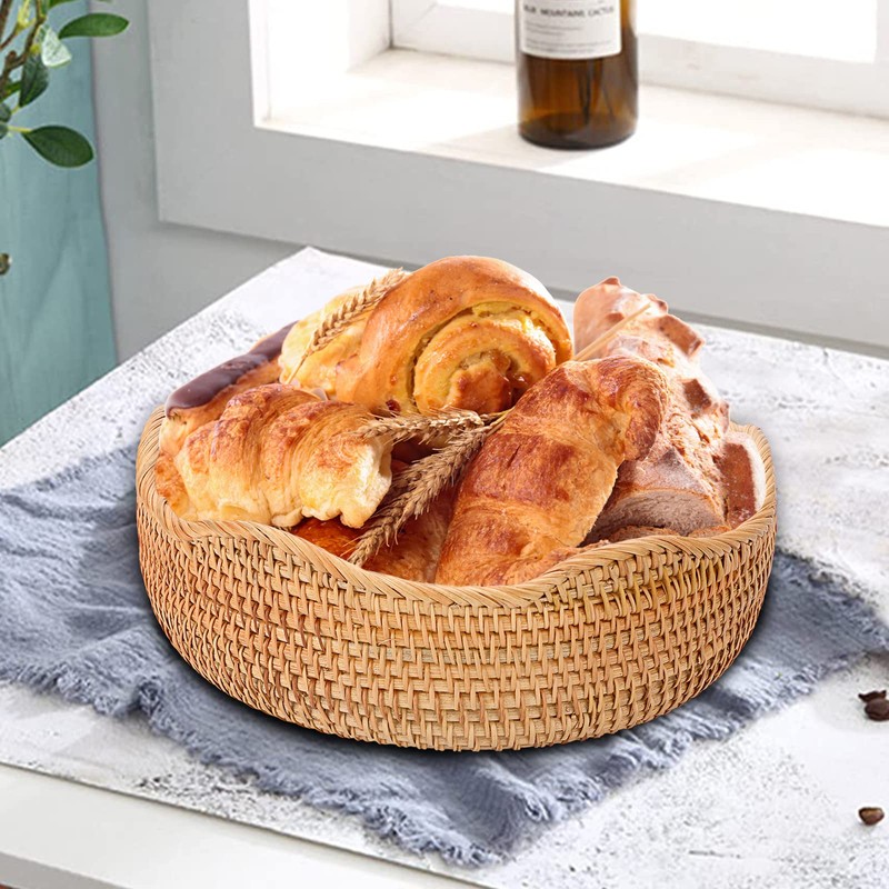 IGNPION Rattan Storage Bowl Woven Fruit Basket Round 26cm Bread