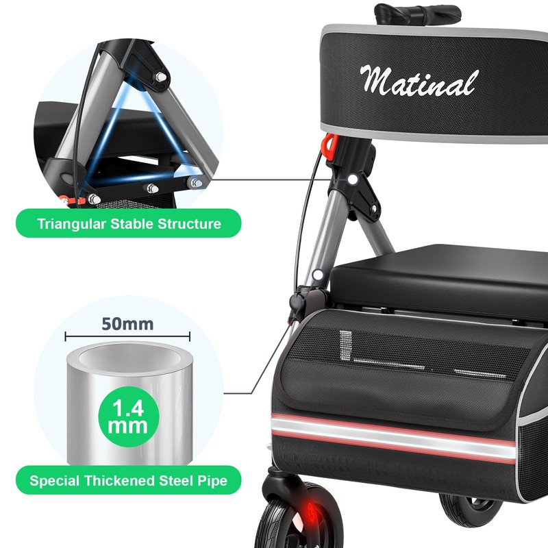 Matinal Walkers for Seniors, Rollator Walker with Seat, Walkers for
