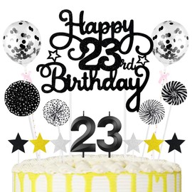 23rd Geburtstag Kuchen Dekoration Kuchen Toppers Schwarz Zahl Kerzen Birthday Torten Dekoration Sternen Papierfächer Ballon Torte Toppers Kuchendeko für 23. Geburtstag Dekorationen Party Zubehör